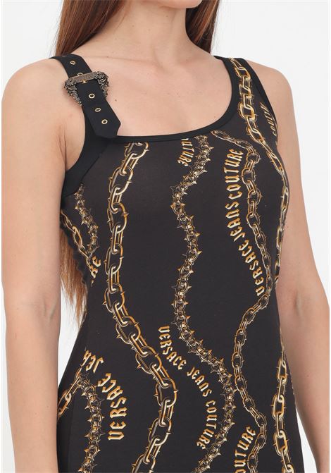 Women's black midi dress with Chain Couture print VERSACE JEANS COUTURE | 77HAO978JS423G89